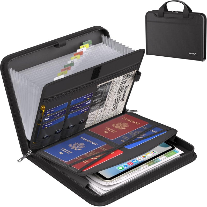 Fireproof Accordion File Organizer with 13 Pockets, Portable Document Storage for Home Office Travel