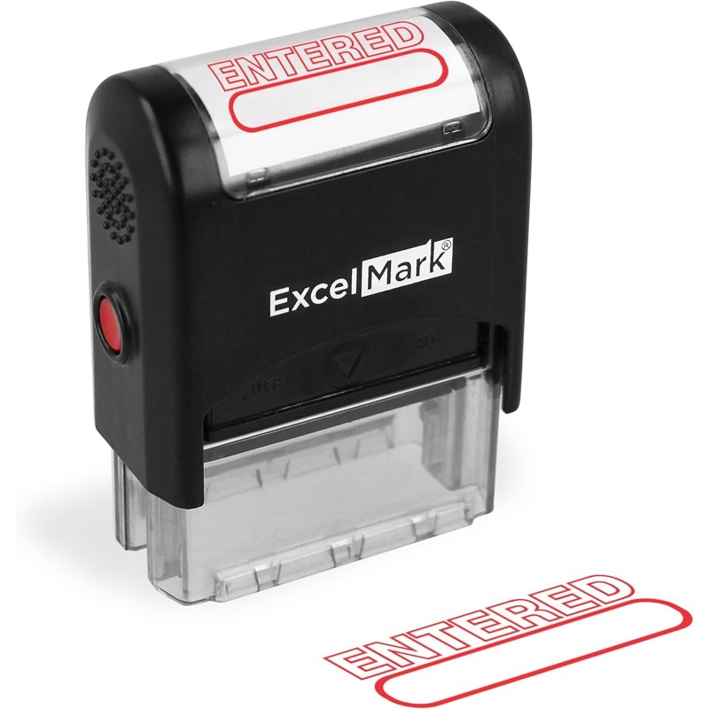 Self-Inking Rubber Stamp with Red Ink - Refillable Office Stamp
