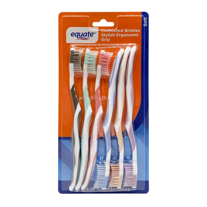 Manual Toothbrushes with Contoured Bristles & Ergonomic Handle - Soft, 6 Count