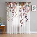 Fall Leaves Sheer Curtains Set - Watercolor Leaf Fruit Berry Design, 52x84 Inch, 2 Panels