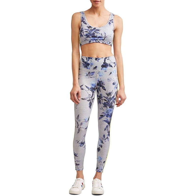 Women's Floral Side Stripe Leggings - High-Waist Activewear Yoga Pants