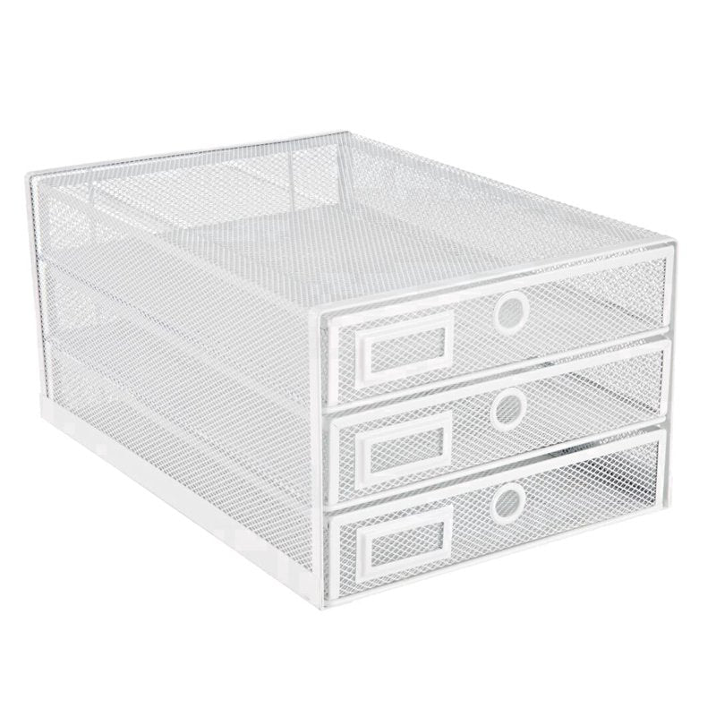 Wire Mesh Desk Organizer with 3 Drawers - Office Storage Solution