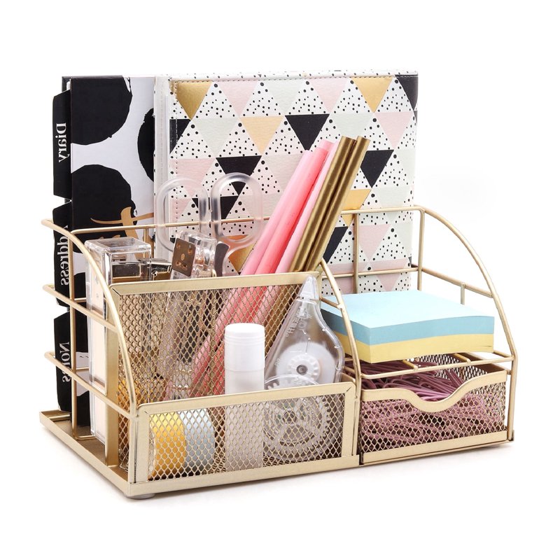 Wire Mesh Desk Organizer with 6 Compartments - Office & Home Storage