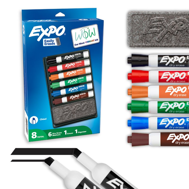 Dry Erase Markers Kit with Eraser & Organizer - 8 Color Set