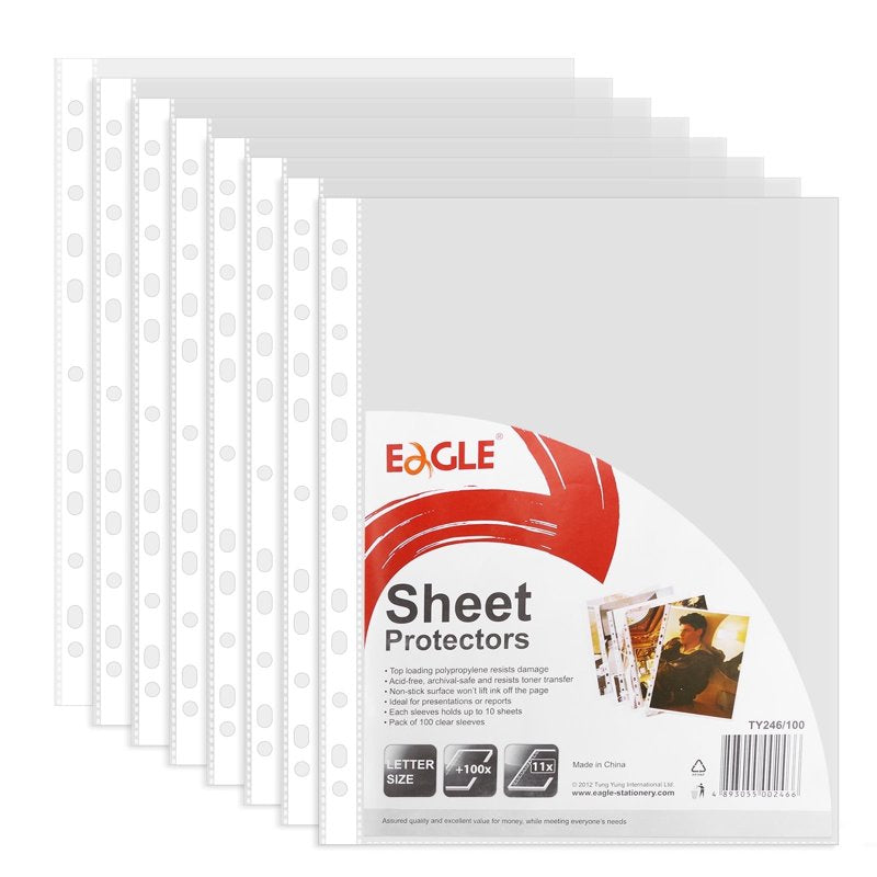 Letter Size Sheet Protectors 100-Pack for Binders - Top Loading, Clear Plastic