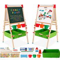 All-in-One Toddler Art Easel with Whiteboard, Chalkboard, Paper Roll & Storage Bins