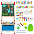 Kids Wooden Art Easel with Magnetic Chalkboard Whiteboard & Paper Roll - Height Adjustable & Storage