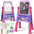 Kids Art Easel 4-in-1 Double-Sided Magnetic Chalkboard & Whiteboard Adjustable Height Purple