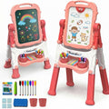 Kids Art Easel with Adjustable Height & 360° Rotation - Double Sided Drawing Board with Accessories, Pink