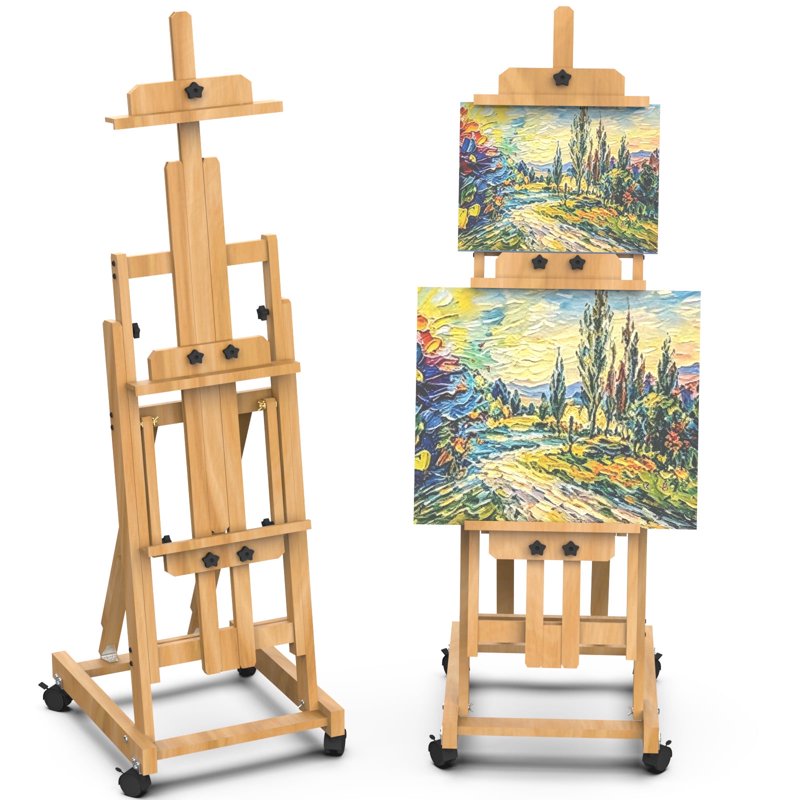 Large Adjustable Wooden Art Easel for Painting - Movable Studio Stand