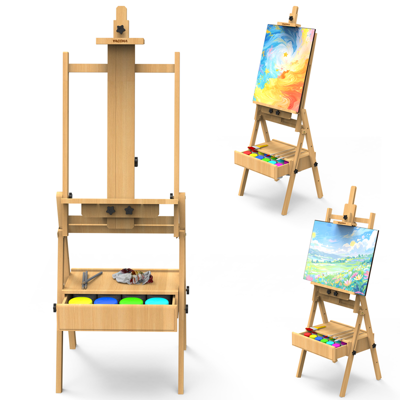 Large Beech Wood Artist Easel for Painting - Adjustable Studio Stand with Drawer & Storage Tray, Holds Up to 48 Inches