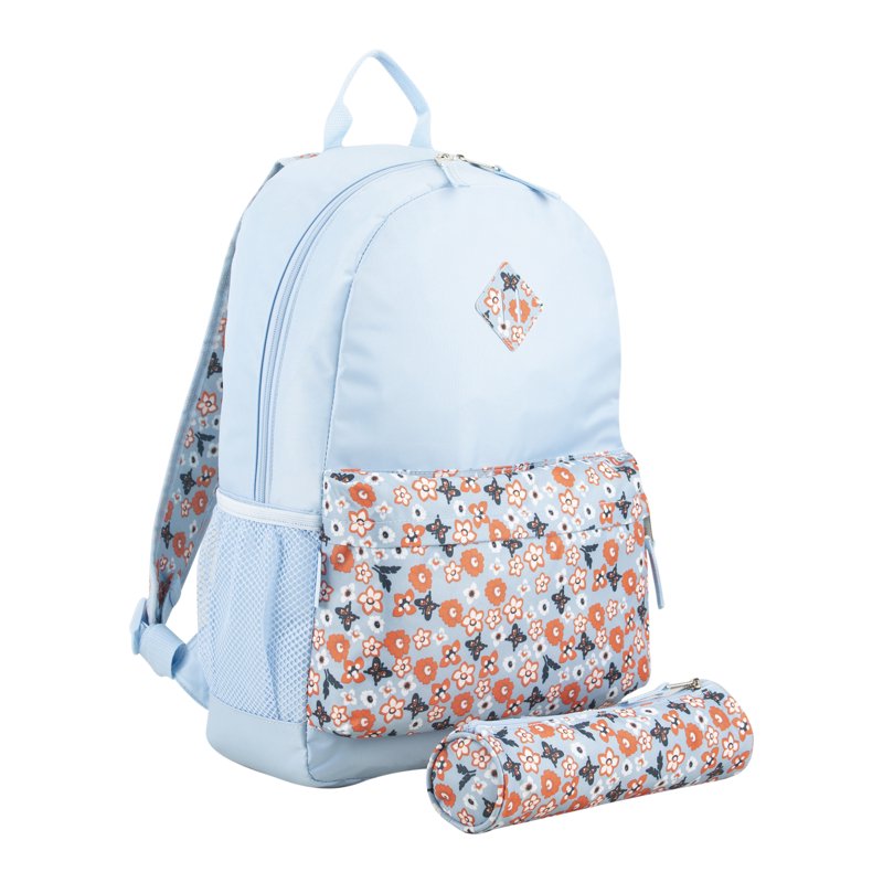 Spacious Butterfly Flowers Backpack with Matching Pencil Case - Multiple Colors