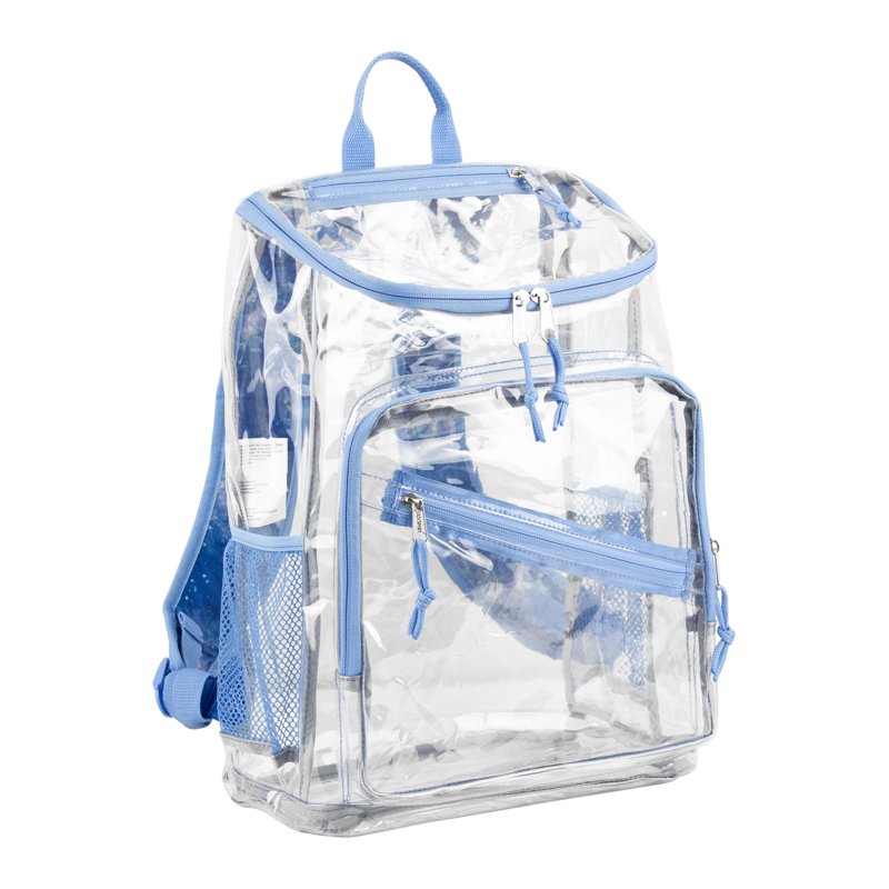 Unisex Clear Top Loader Backpack with Multiple Compartments - Light Blue Galaxy