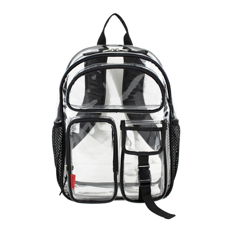 Unisex 16-Inch Clear Cargo Backpack with Multiple Pockets and Water Bottle Sleeves
