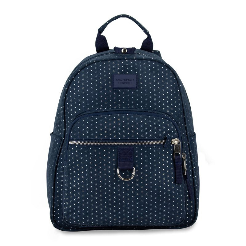 Mini Backpack for Travel and Daily Use with Secure Zipper Pockets - Navy Glitter Dots