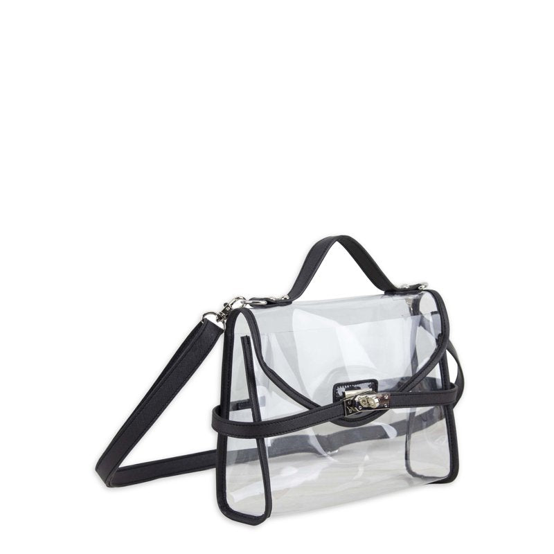 Clear TPU & PU Crossbody Bag with Metal Turnlock - Stadium-Approved