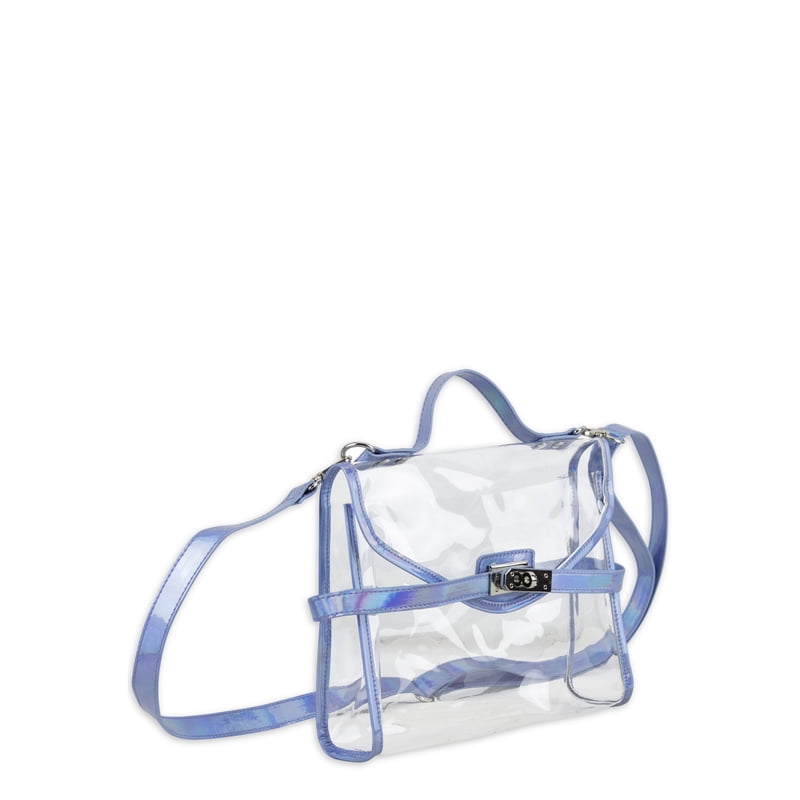 Iridescent Crossbody Bag with Turnlock - Stadium-Approved Transparent Design