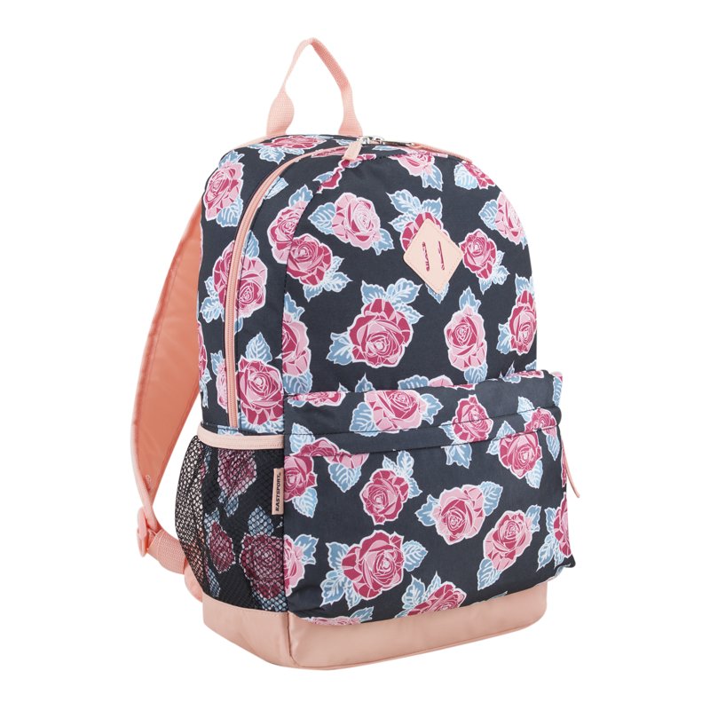 Unisex Dome Backpack with Bonus Pouch - Rose Print, Spacious School & Casual Bag