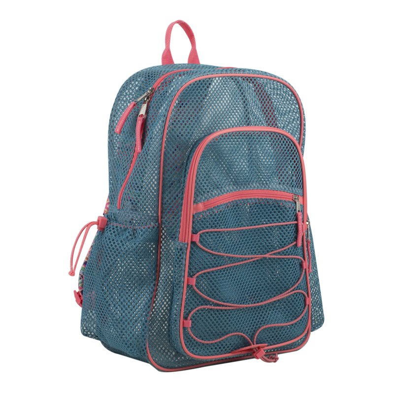 Large Mesh Backpack with Bungee Cord - Unisex Aqua Haze