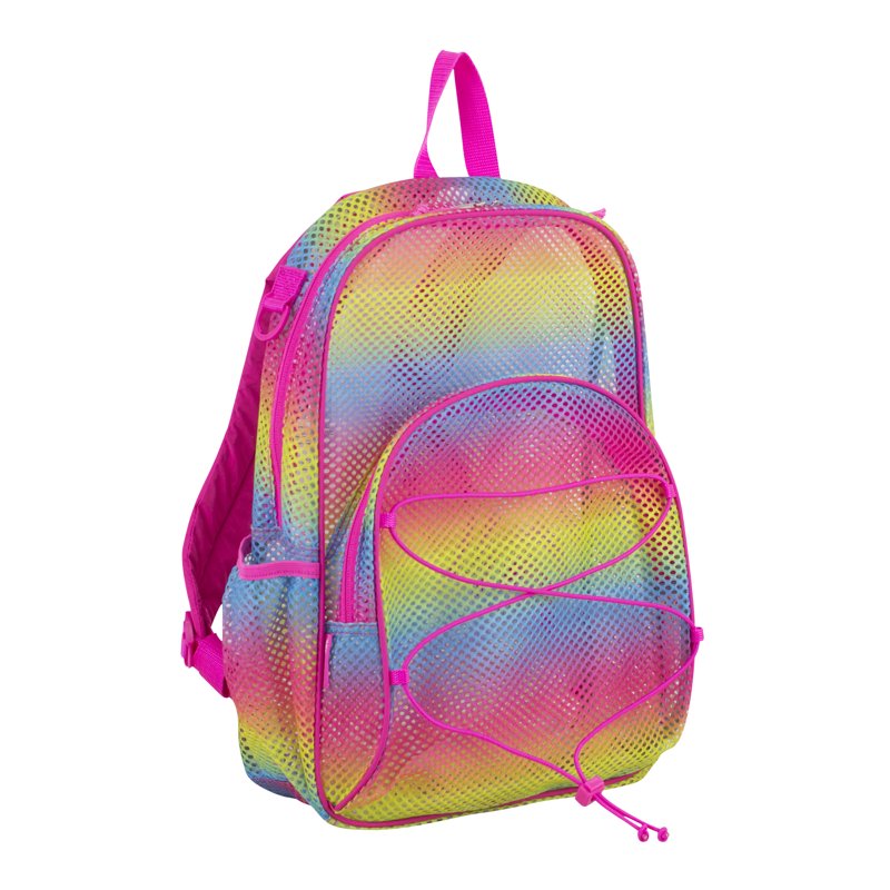 Unisex Mesh Bungee Backpack with Padded Shoulder Straps - Rainbow Ombre