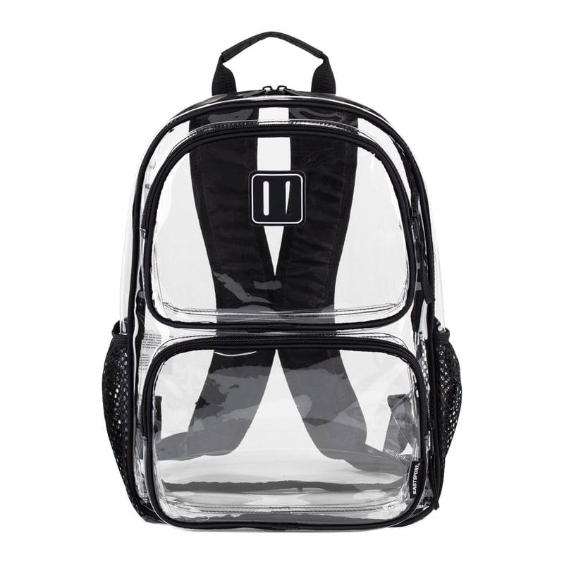Clear 16-Inch Unisex Backpack with Multiple Compartments - Black