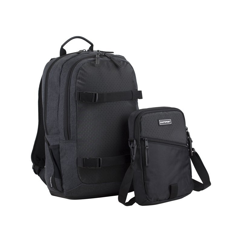 Unisex Travel Backpack with Removable Shoulder Bag - Black