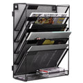 Mesh 5-Tier Wall Mount File Organizer with Bottom Tray for Office & Home