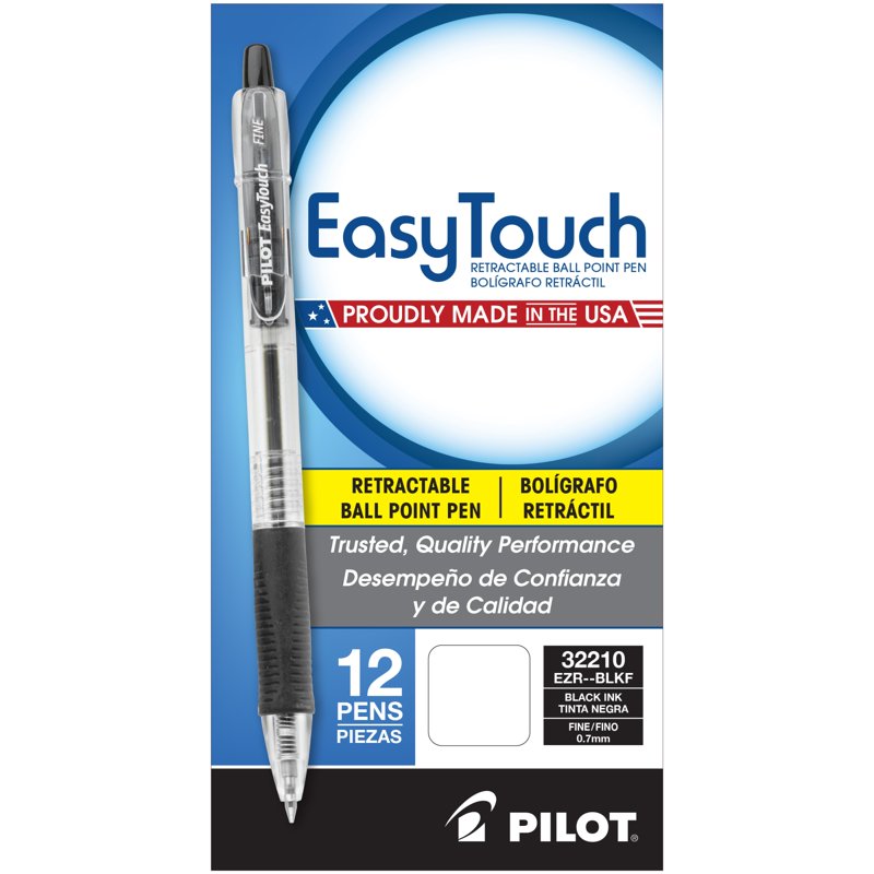 Retractable Ballpoint Pen 0.7mm Fine Point Black Ink 12 Pack - Smooth Writing