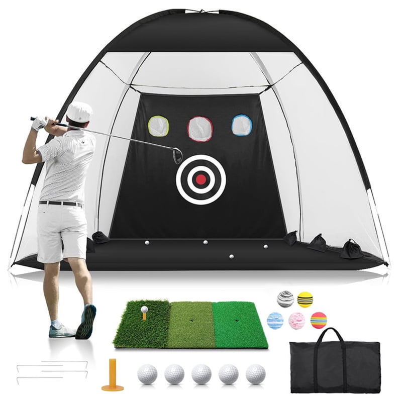 Golf Practice Net with Mat, 9.8x7.8ft All-in-One Hitting Training Net