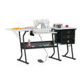 Adjustable Sewing Desk with Storage and Foldable Shelf - Black/White