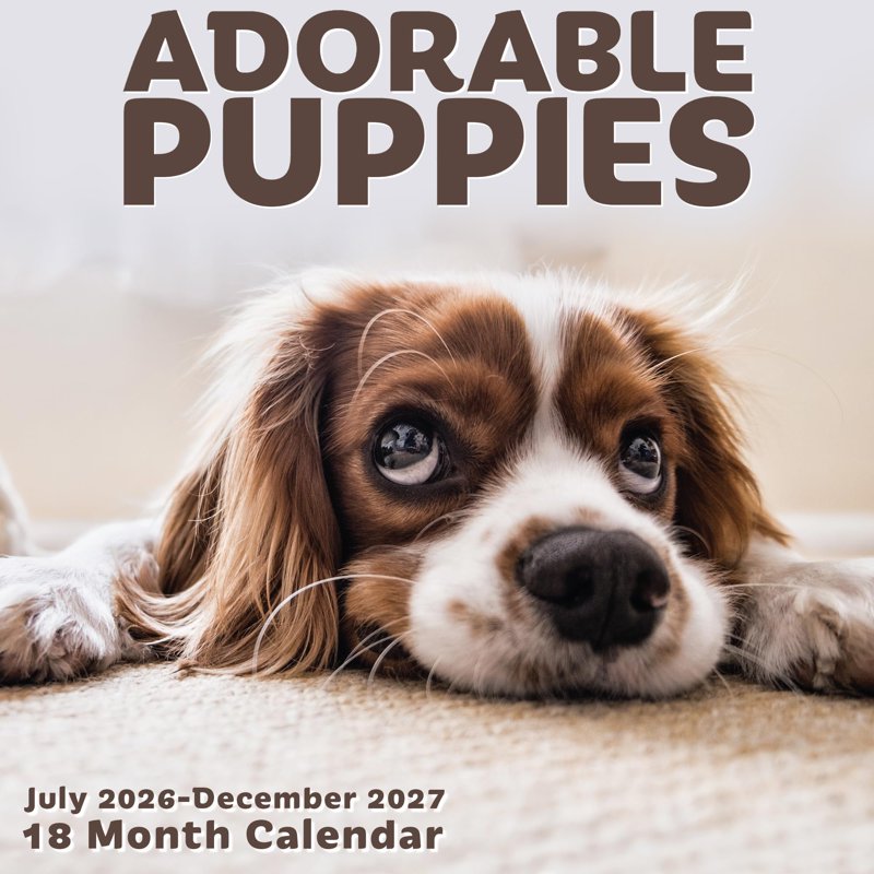 18-Month Vertical Wall Calendar with Puppies - 11x17 Open 2026-2027