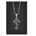 Men's Cross Pendant Necklace with Silver Tone Metal Chain - Ed Hardy