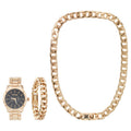Men's Gold Metal Strap Watch Set with Necklace & Bracelet - 46mm
