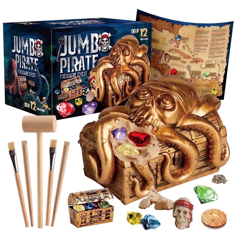 Kids Dinosaur Excavation Kit with 12 Treasures & Gemstones - Science & Educational Toy