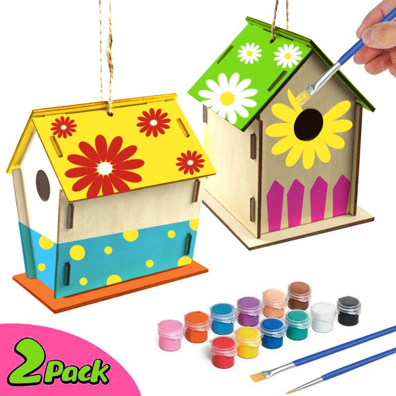 DIY Bird House Kit for Kids Ages 4-8 - Build & Paint Wooden Birdhouses (2 Pack)