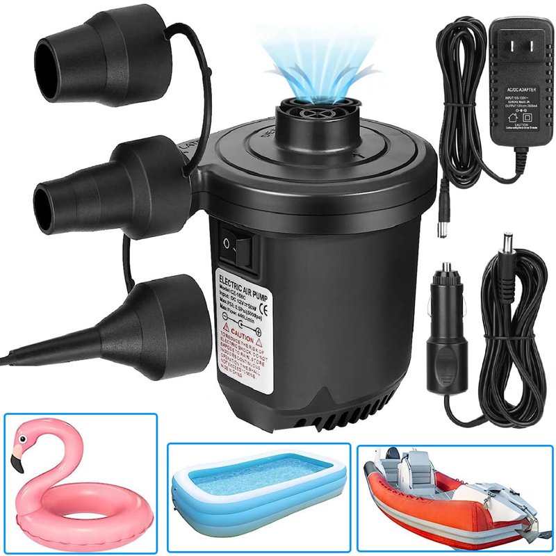 Electric Air Pump for Inflatables - Portable Inflator & Deflator with 3 Nozzles, 110V/12V