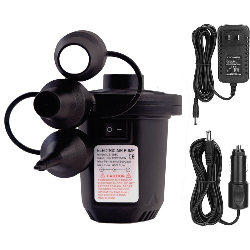 Electric Inflatable Pump for Air Mattresses, Pool Floats & Inflatables - Portable with 3 Nozzles