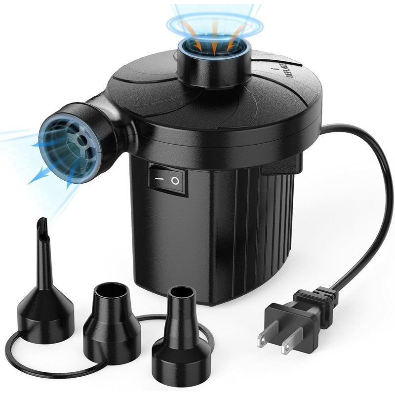Electric Air Pump for Inflatables - Portable Quick-Fill Inflator & Deflator with 3 Nozzles 110-120V