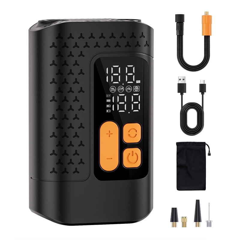 Electric Bike Pump 160PSI Portable Bicycle Pump with Gauge & Adapters