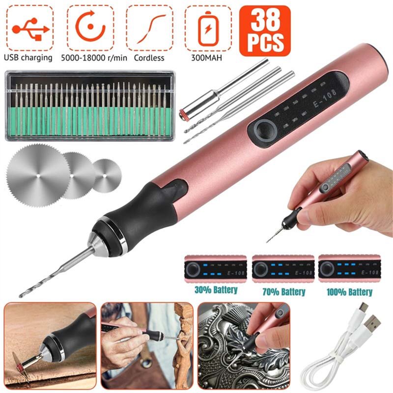 Wireless Electric Engraving Pen Kit with 30 Bits - Portable Jewelry, Wood, Metal & Glass Etching Tool