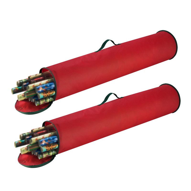 40-Inch Wrapping Paper Storage Bag 2-Pack – Holds Up to 50 Rolls, Red & Green