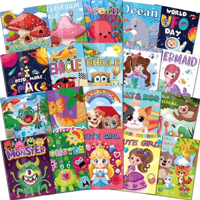 Kids Coloring Books Pack - 20 Small Activity Books with Mazes for Ages 4-8