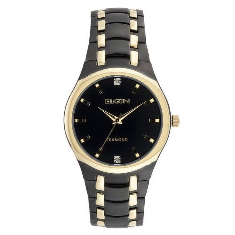 Men's Analog Watch with Black Dial and Gold Accents - Durable Dress Watch