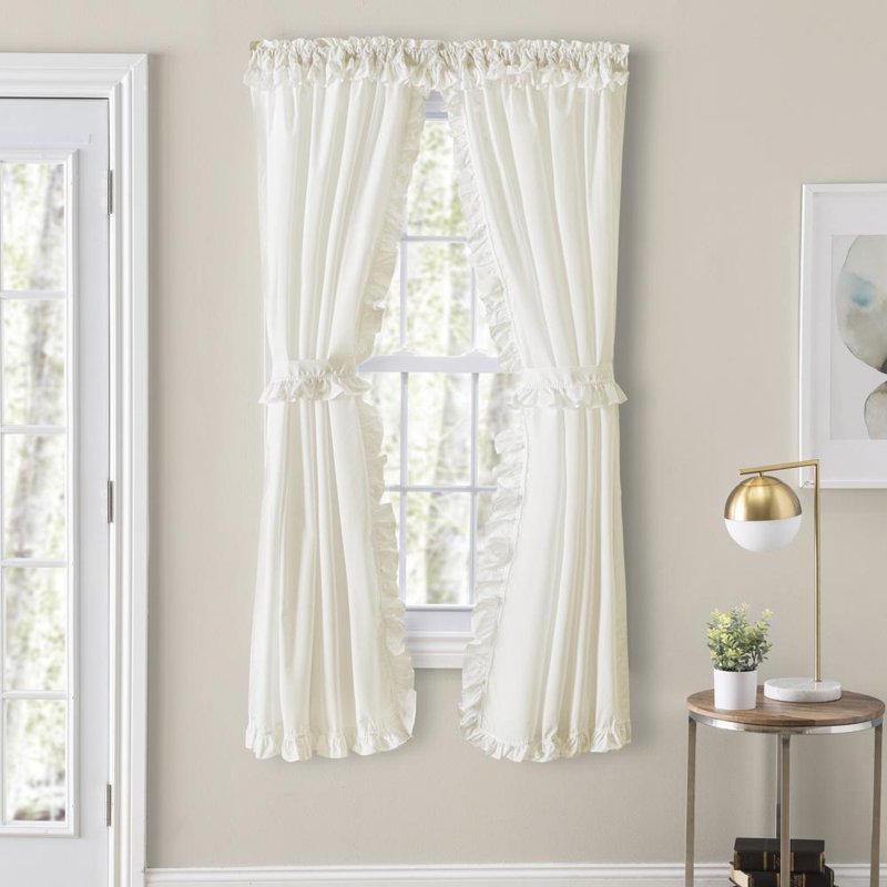 Narrow Ruffle Curtain Panel - Natural Cotton Blend, 80" Width, Multiple Sizes