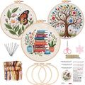 Embroidery Starter Kit for Beginners with Patterns, Threads, Needles & Hoops