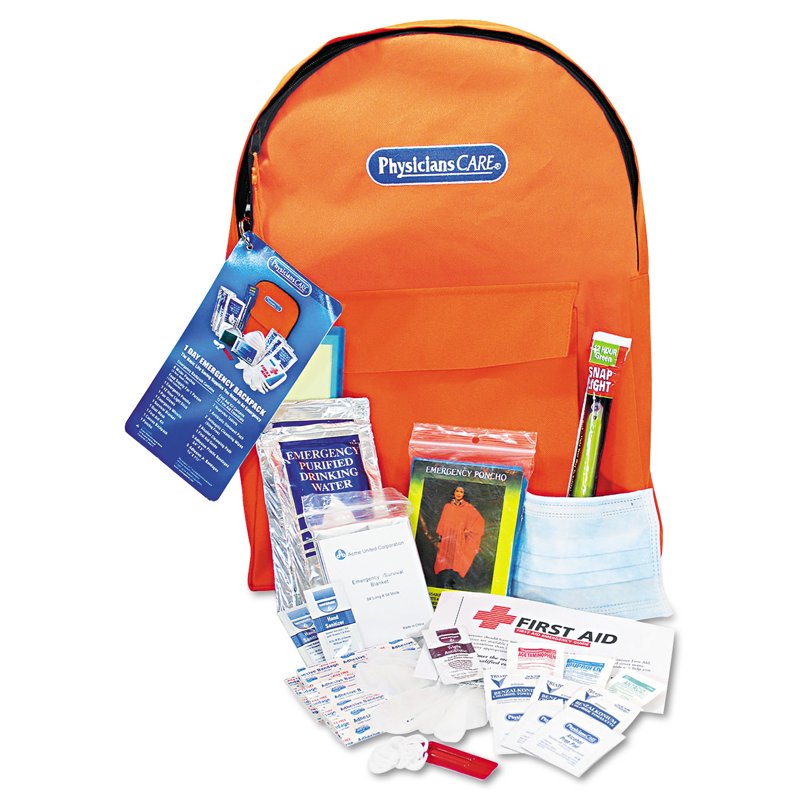 Emergency First Aid Backpack Kit with 43 Pieces - Lightweight, Padded & Glow-in-Dark Tag