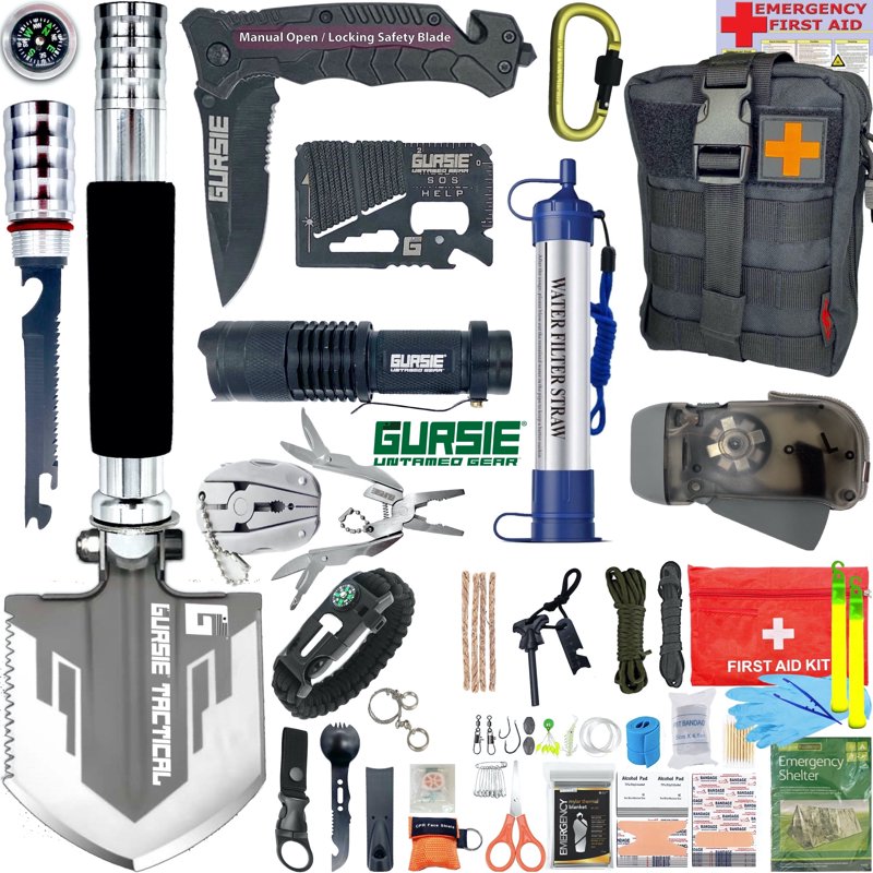 Emergency Survival First Aid Kit with Tactical Gear and Bug Out Bag