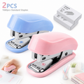 Mini Stapler with Staples and Remover - Compact Office Desk Tool in Blue & Pink