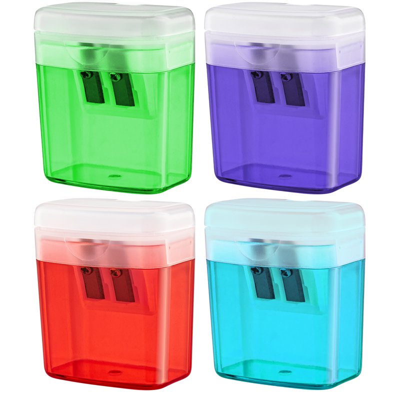 Multicolor Manual Pencil Sharpeners Set with Lid and Bin - 4 Pack