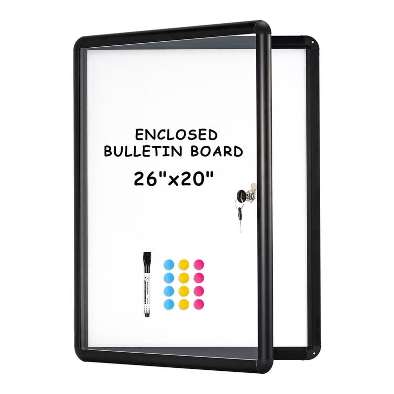 Lockable Magnetic Whiteboard Cabinet for Wall 26x20/36x24 - Tamperproof Dry Erase Noticeboard with Magnets